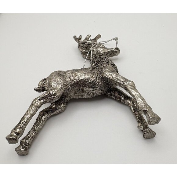 Vintage Silver Tone Prancing Reindeer Christmas Tree Ornament Standing Deer - Picture 4 of 8